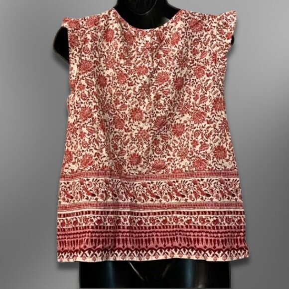 C&C California Ruffled Cap Sleeve Top V-neck with Tassel Details Red White S NWT - Picture 2 of 5